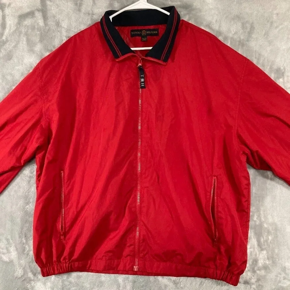 Vintage‎ Tommy Hilfiger Golf Windbreaker Mens 2XL Red Jacket Full Zip Polyester
